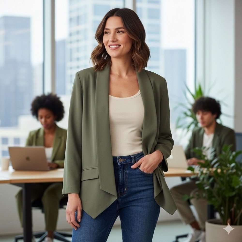 Olive Draped Open-Front Blazer - Women